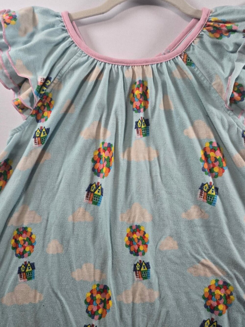 Disney Pixar Up Girls Nightgown Size 7/8 Blue Balloon House Flutter Sleeve Pajam - Picture 9 of 9